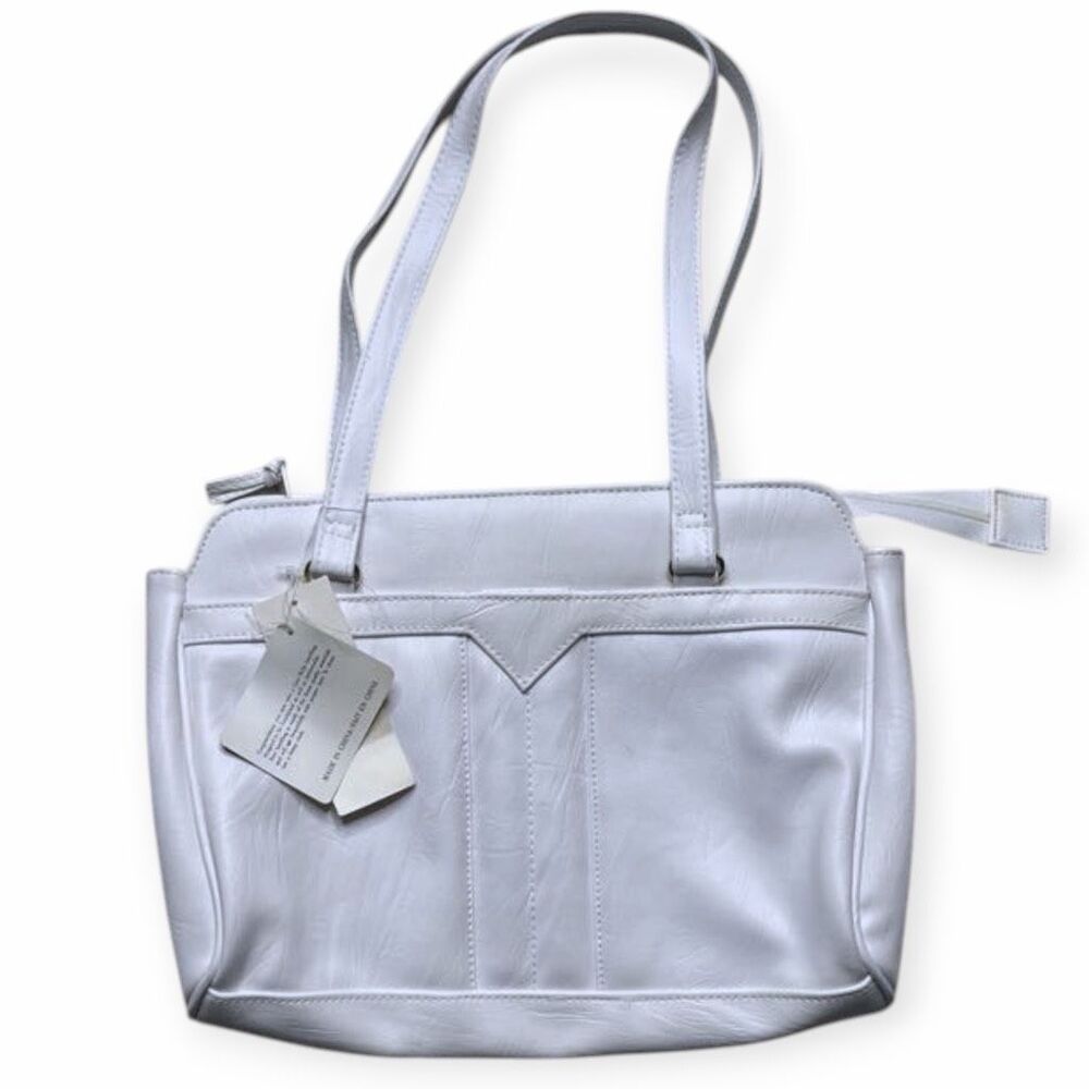 VINTAGE CARA BELLA Women’s White Leather Shoulder Tote Handbag
